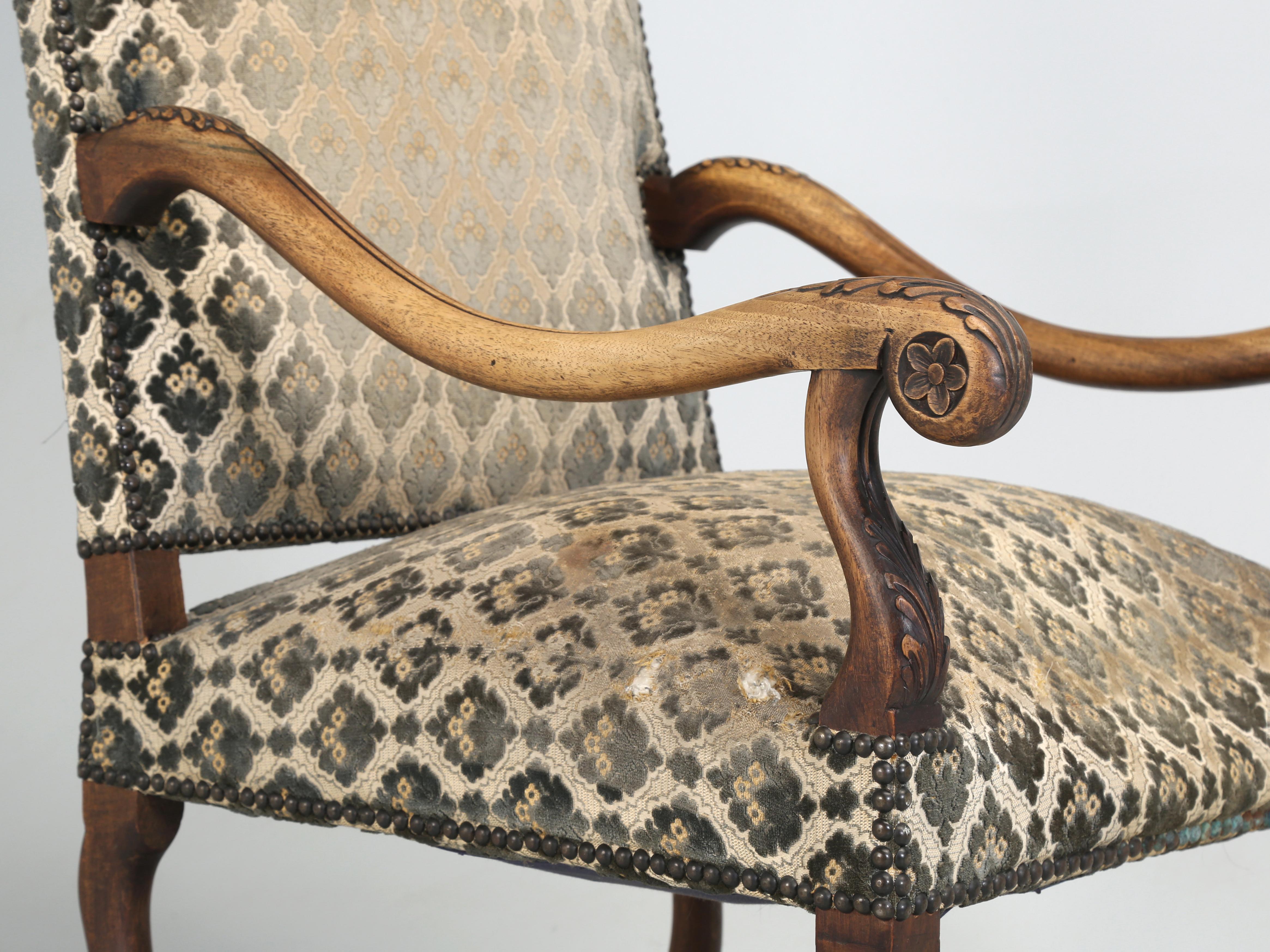 Hand-Carved Antique French Os De Mouton Upholstered Armchair Hand Carved, circa Late 1800s 