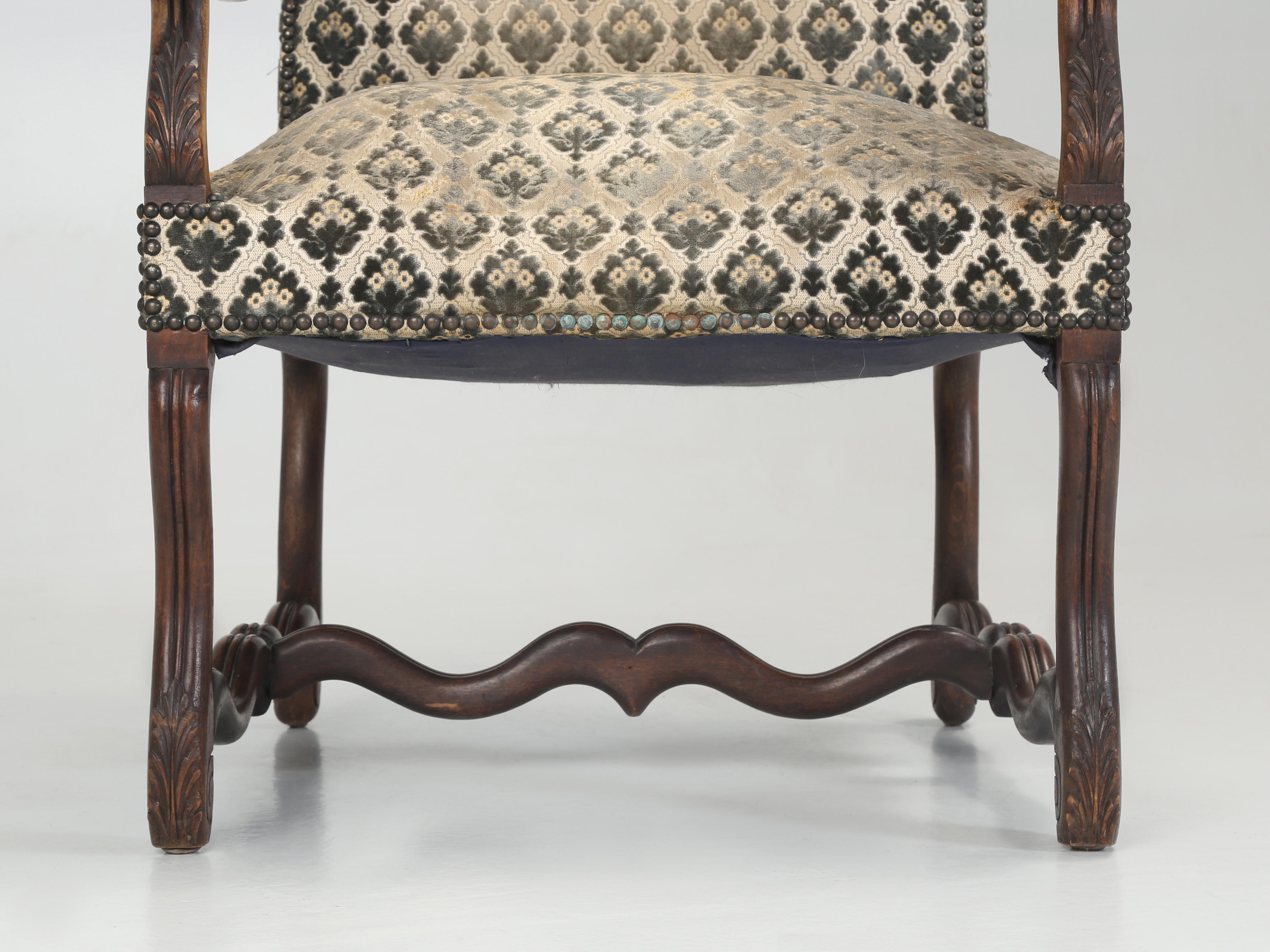 Upholstery Antique French Os De Mouton Upholstered Armchair Hand Carved, circa Late 1800s 