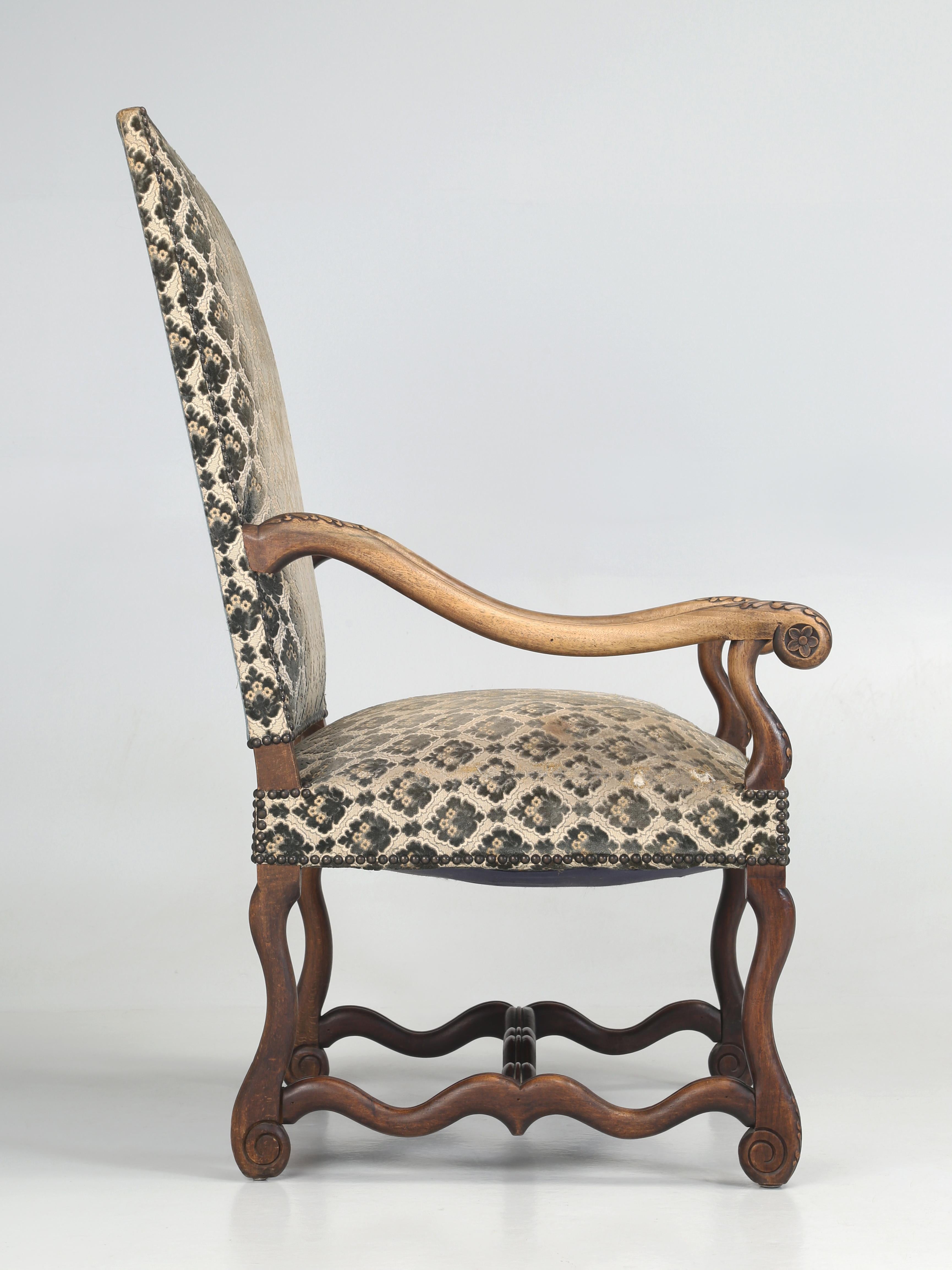 Antique French Os De Mouton Upholstered Armchair Hand Carved, circa Late 1800s  2