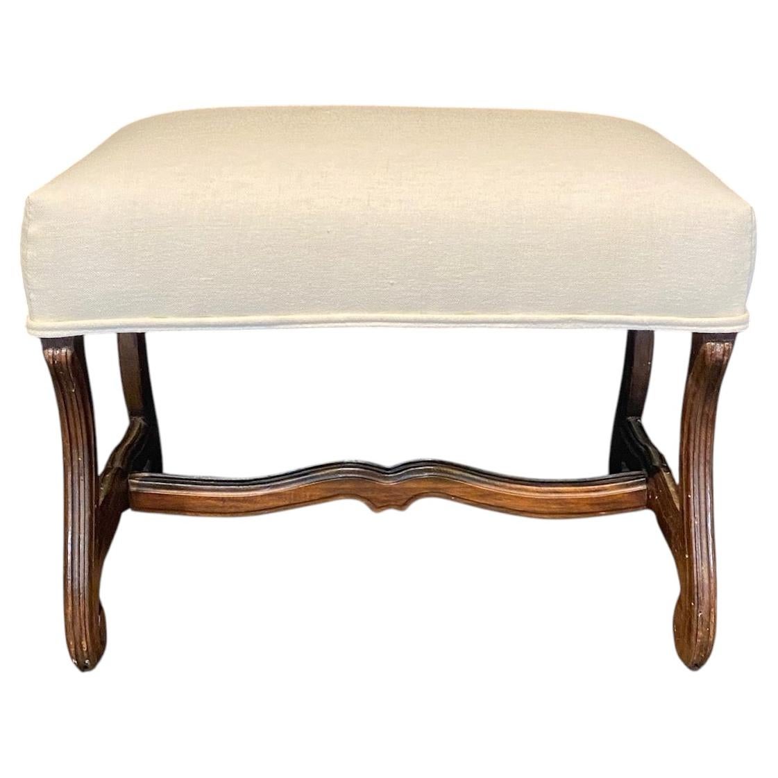 Antique French nogal «Os de Mouton» banco  Del siglo XIX, con tapizado nuevo en venta