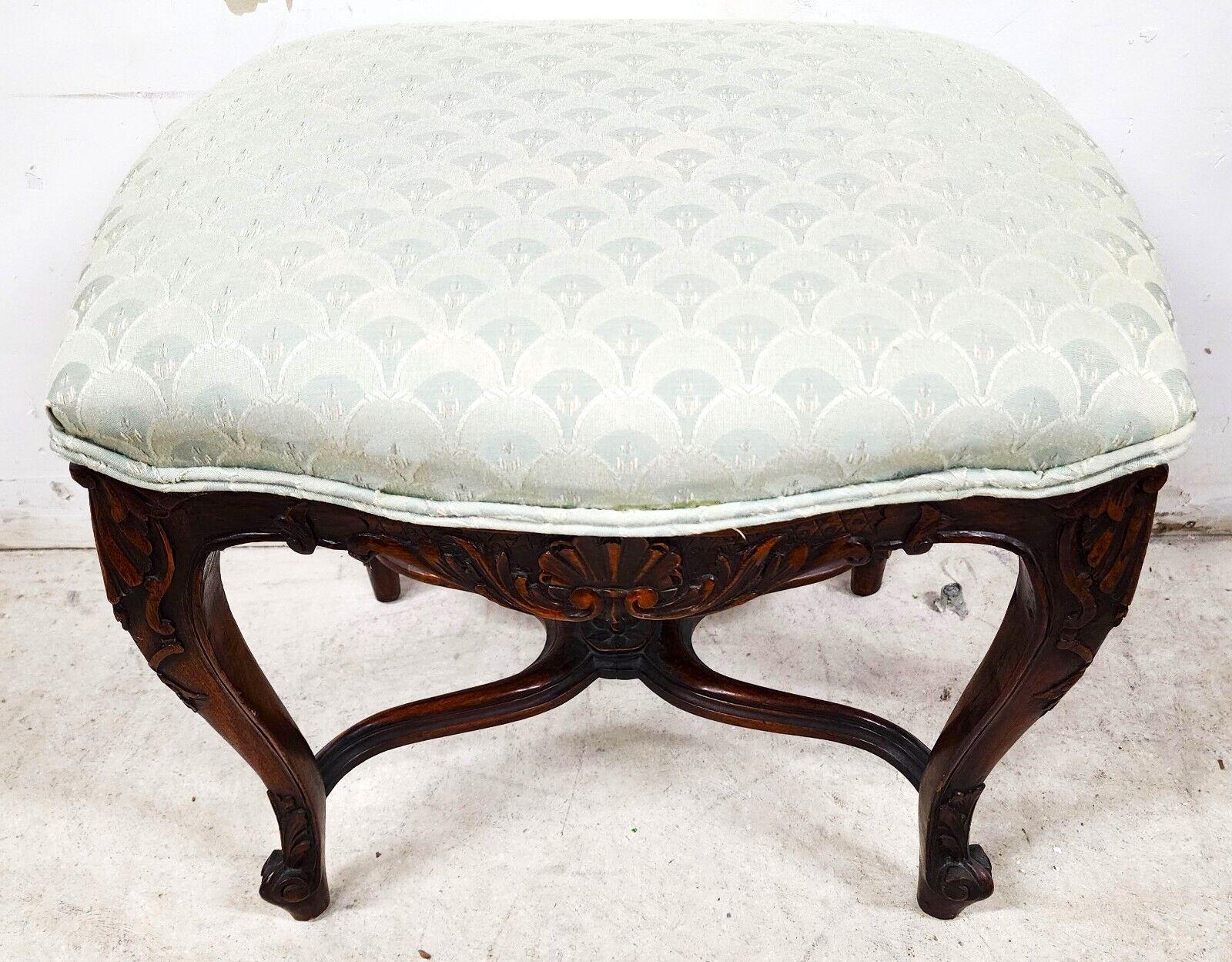Antique French Ottoman Footstool Louis XV 1800s Walnut In Good Condition For Sale In Lake Worth, FL