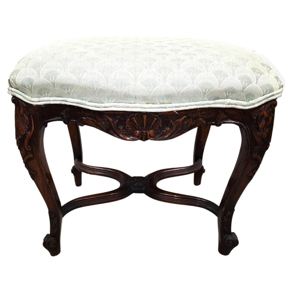 Antique French Ottoman Footstool Louis XV 1800s Walnut For Sale