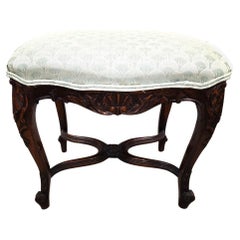 Antique French Ottoman Footstool Louis XV 1800s Walnut