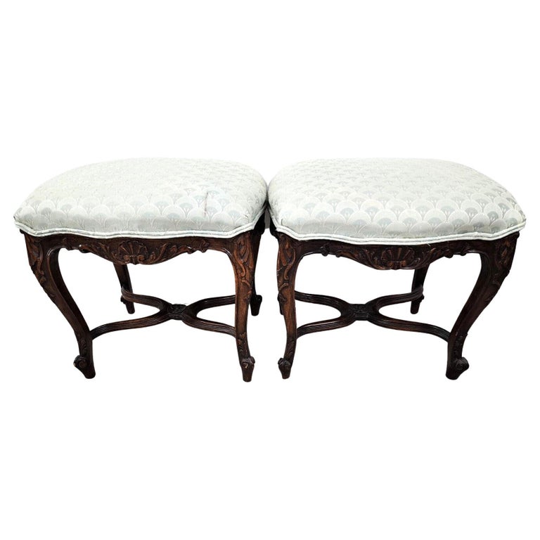 Antique French Ottomans Footstools Louis XV Walnut Set of 2 For Sale at
