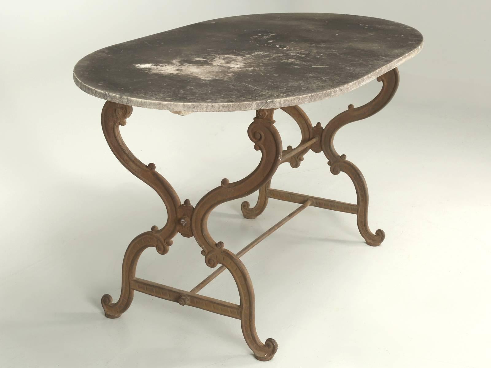 Antique French Outdoor Garden Table with a Marble Top In Distressed Condition In Chicago, IL