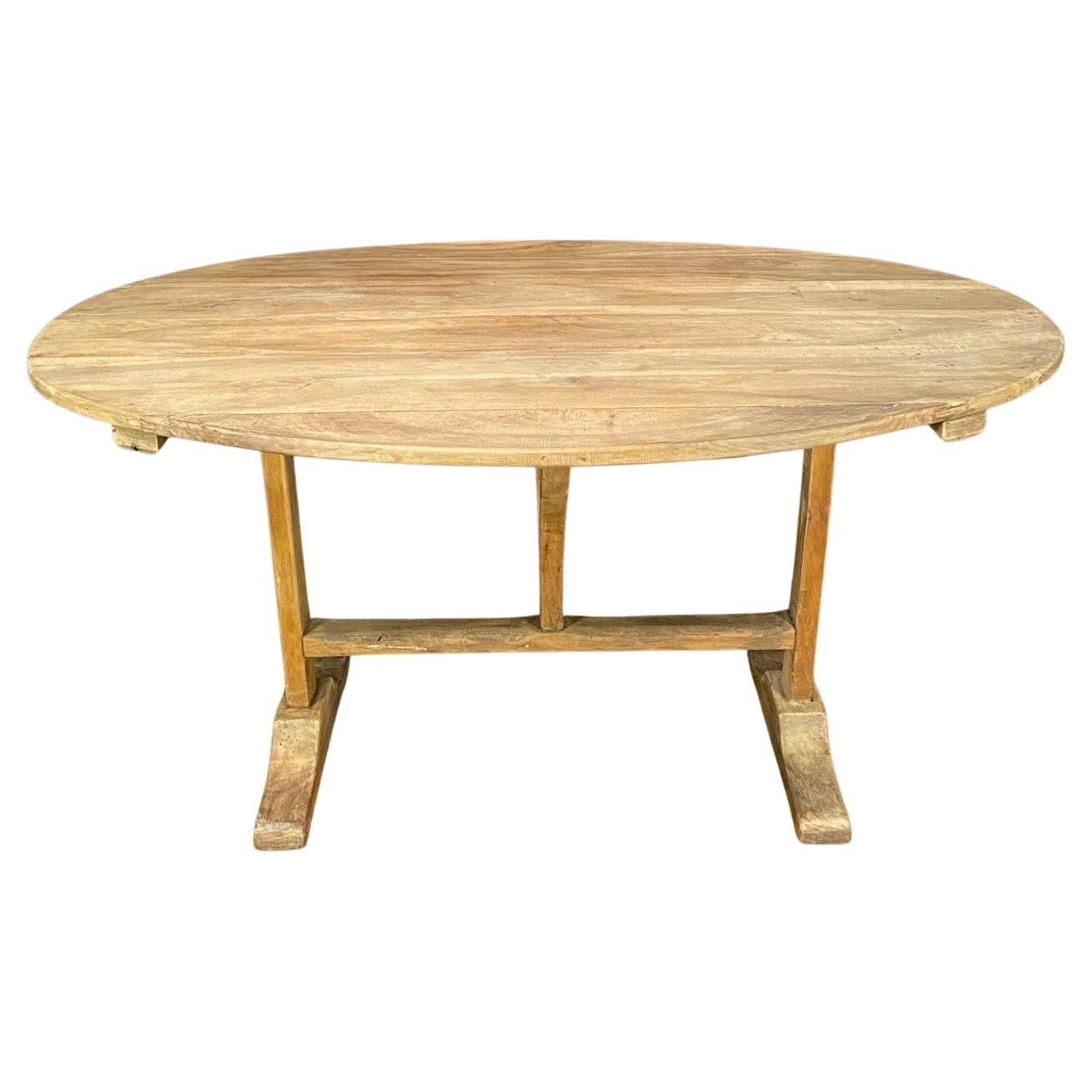 Antique French Oval Bleached Walnut Wine Tasting Table
