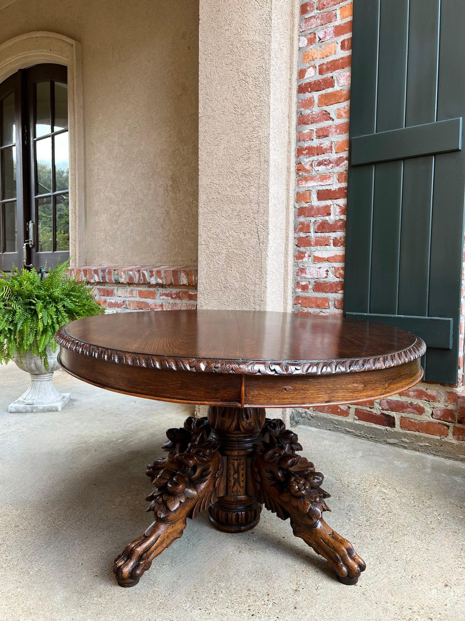 Antique French Oval Center Hunt Table Carved Black Forest Pedestal Coffee Table 3