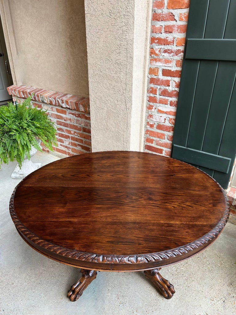 Antique French Oval Center Hunt Table Carved Black Forest Pedestal
