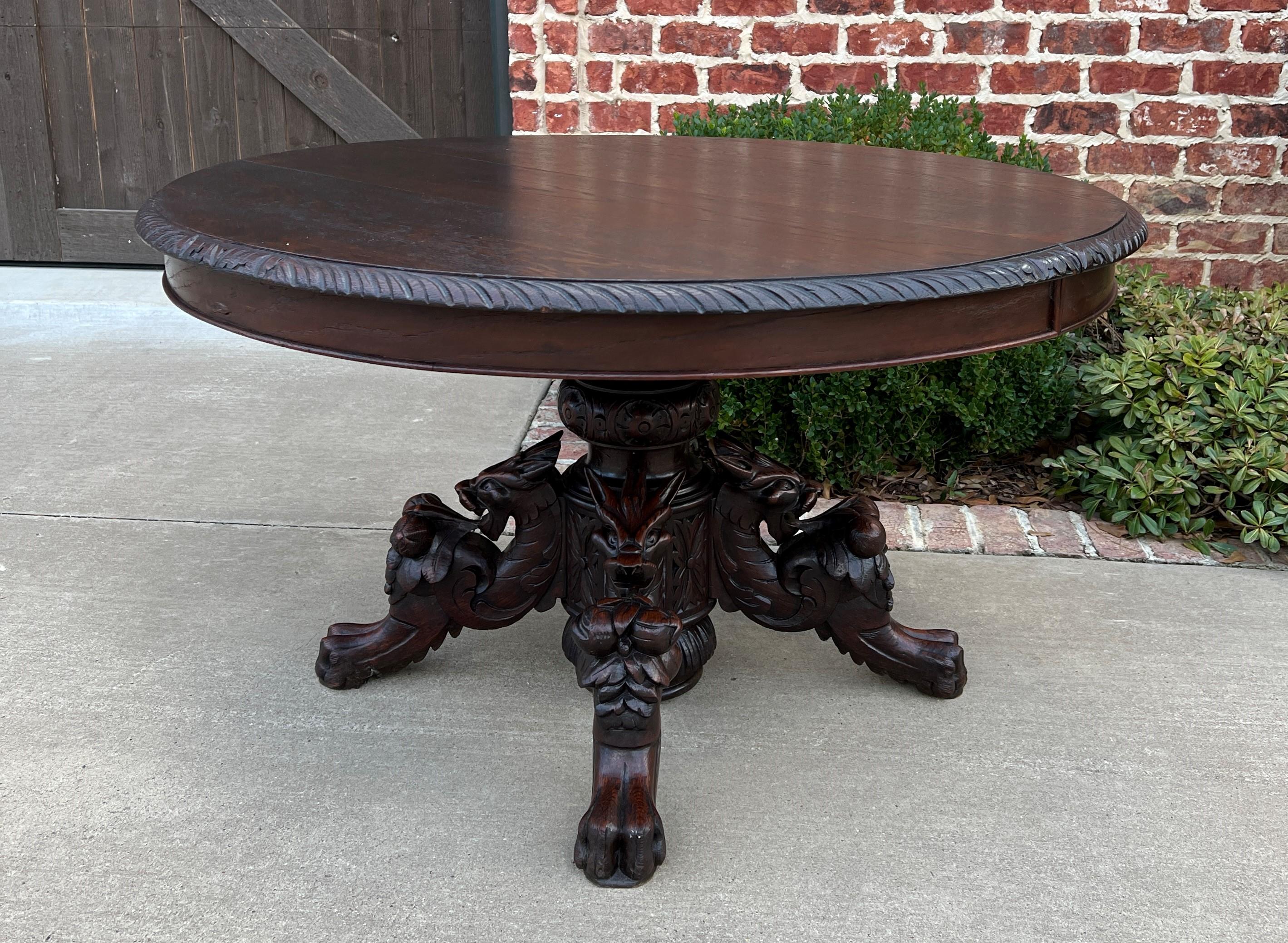 Antique French OVAL Coffee Table Pedestal BLACK FOREST Hunt Table Griffons 19thC 4