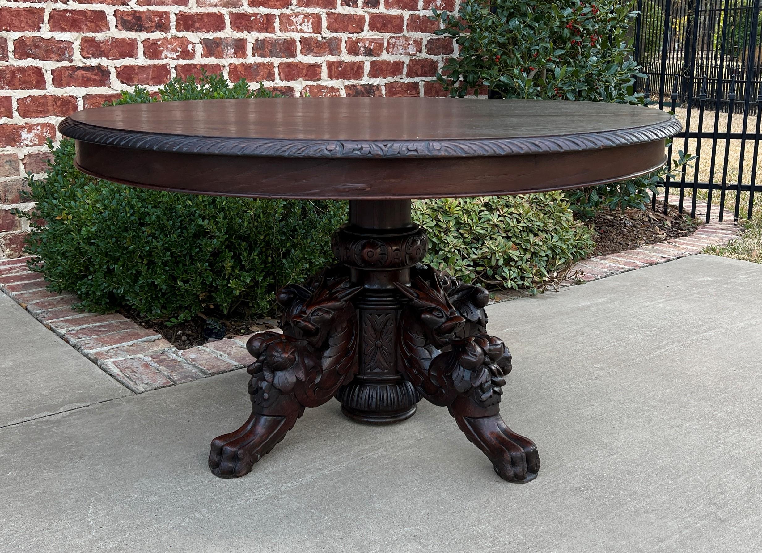 Antique French OVAL Coffee Table Pedestal BLACK FOREST Hunt Table Griffons 19thC 7
