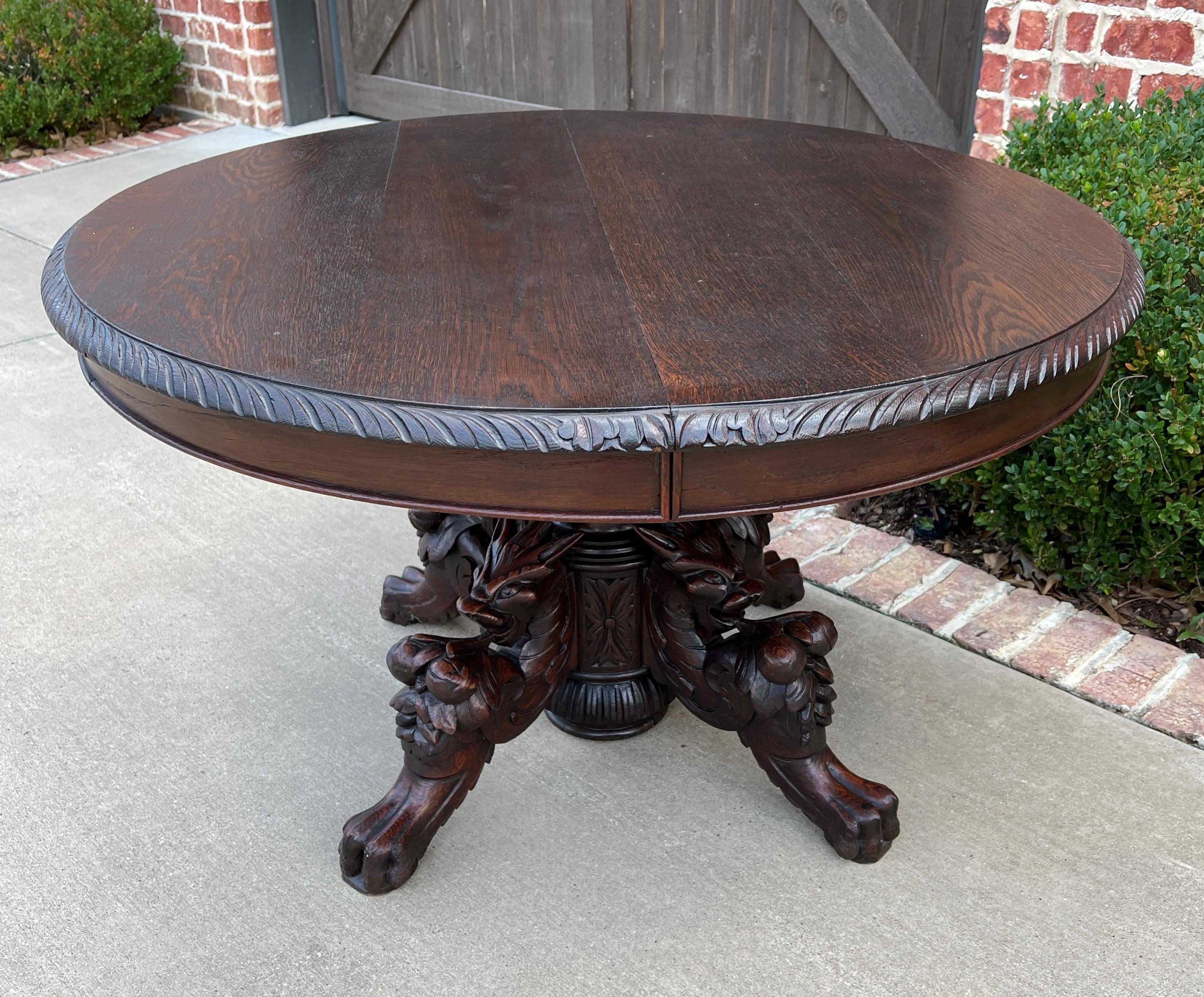 Carved Antique French OVAL Coffee Table Pedestal BLACK FOREST Hunt Table Griffons 19thC