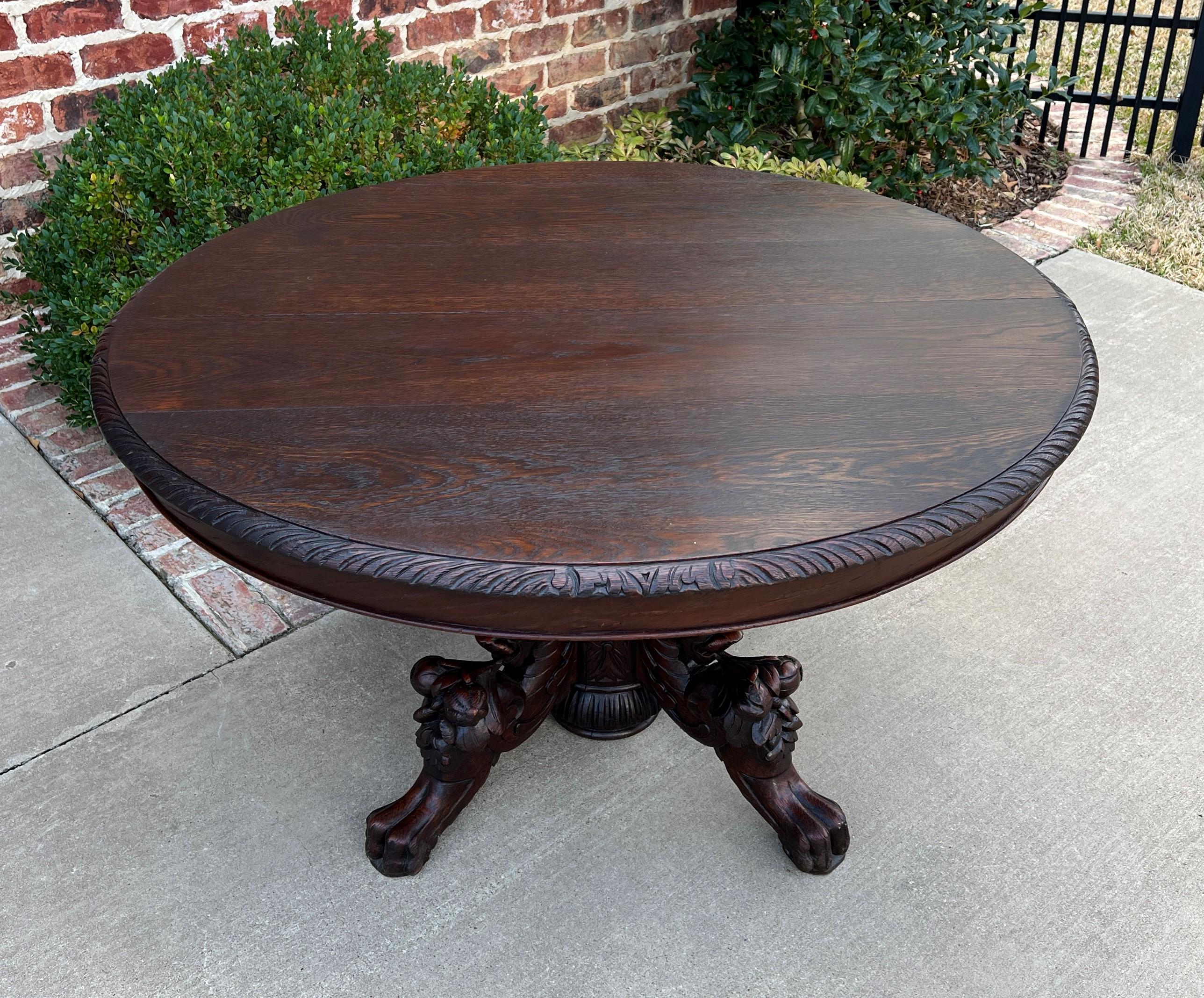 Oak Antique French OVAL Coffee Table Pedestal BLACK FOREST Hunt Table Griffons 19thC