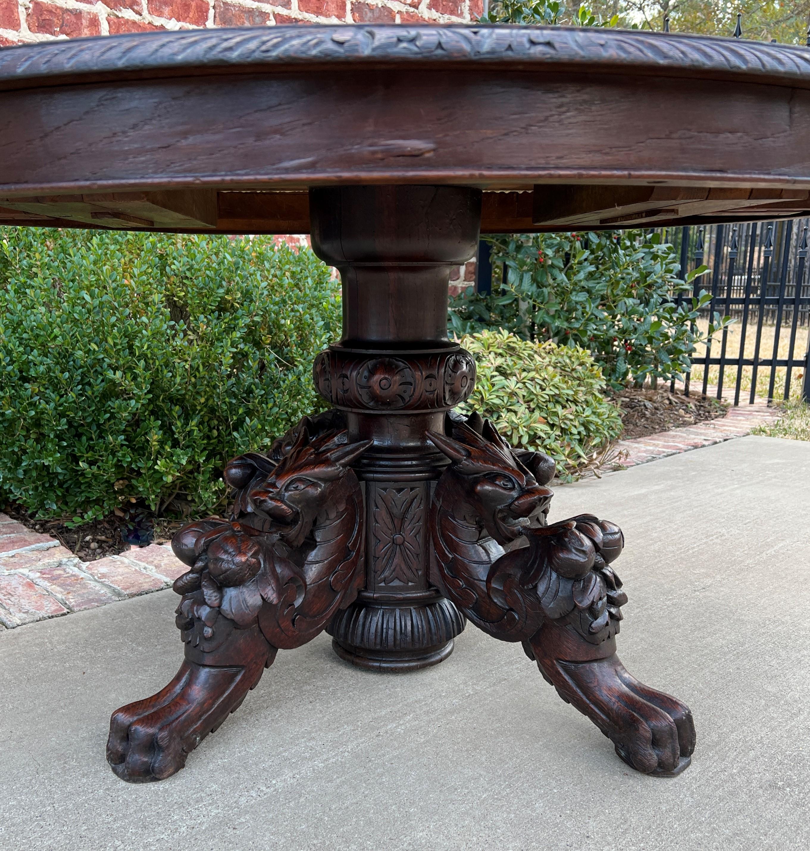 Antique French OVAL Coffee Table Pedestal BLACK FOREST Hunt Table Griffons 19thC 2