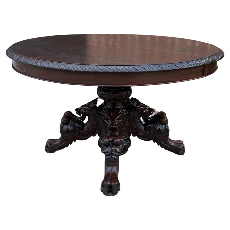 Antique French OVAL Coffee Table Pedestal BLACK FOREST Hunt Table