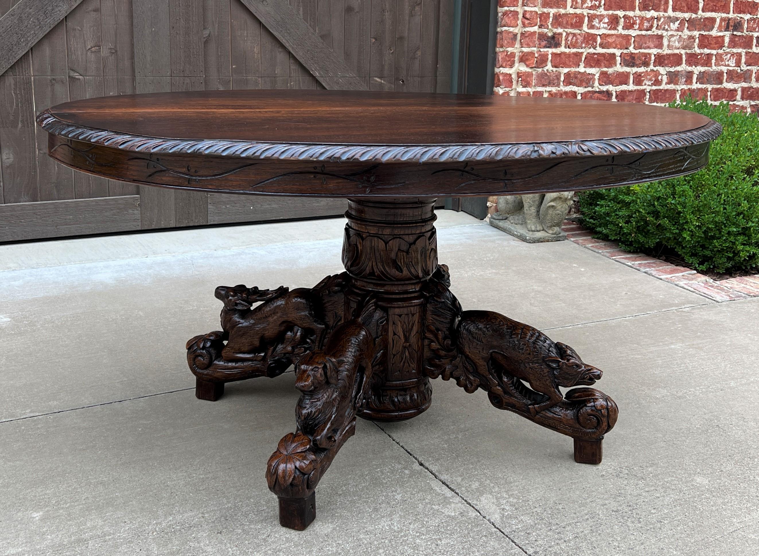 Antique French Oval Dining Library Table Pedestal Black Forest Hunt Table 19th C 6