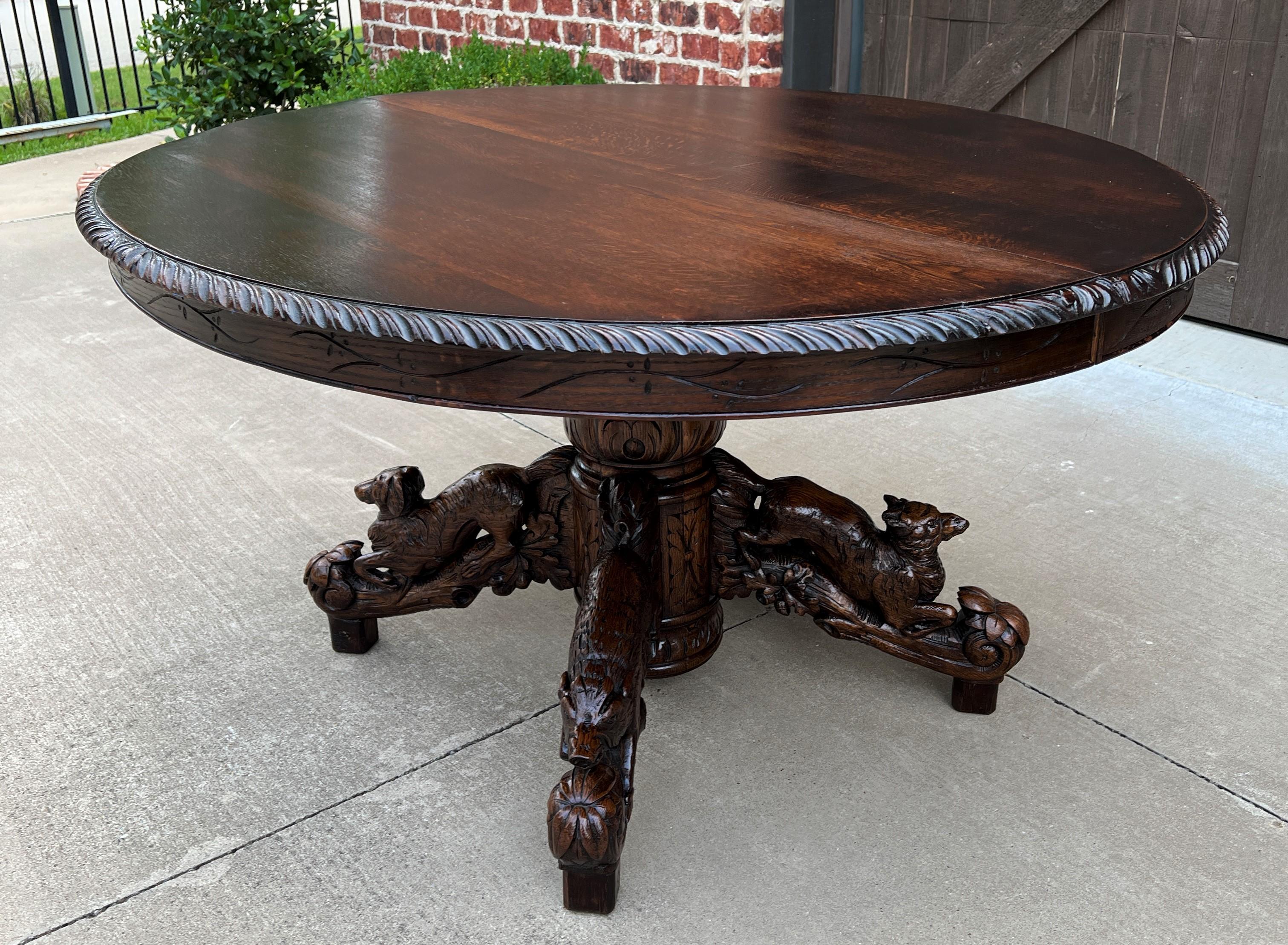 Late 19th Century Antique French Oval Dining Library Table Pedestal Black Forest Hunt Table 19th C