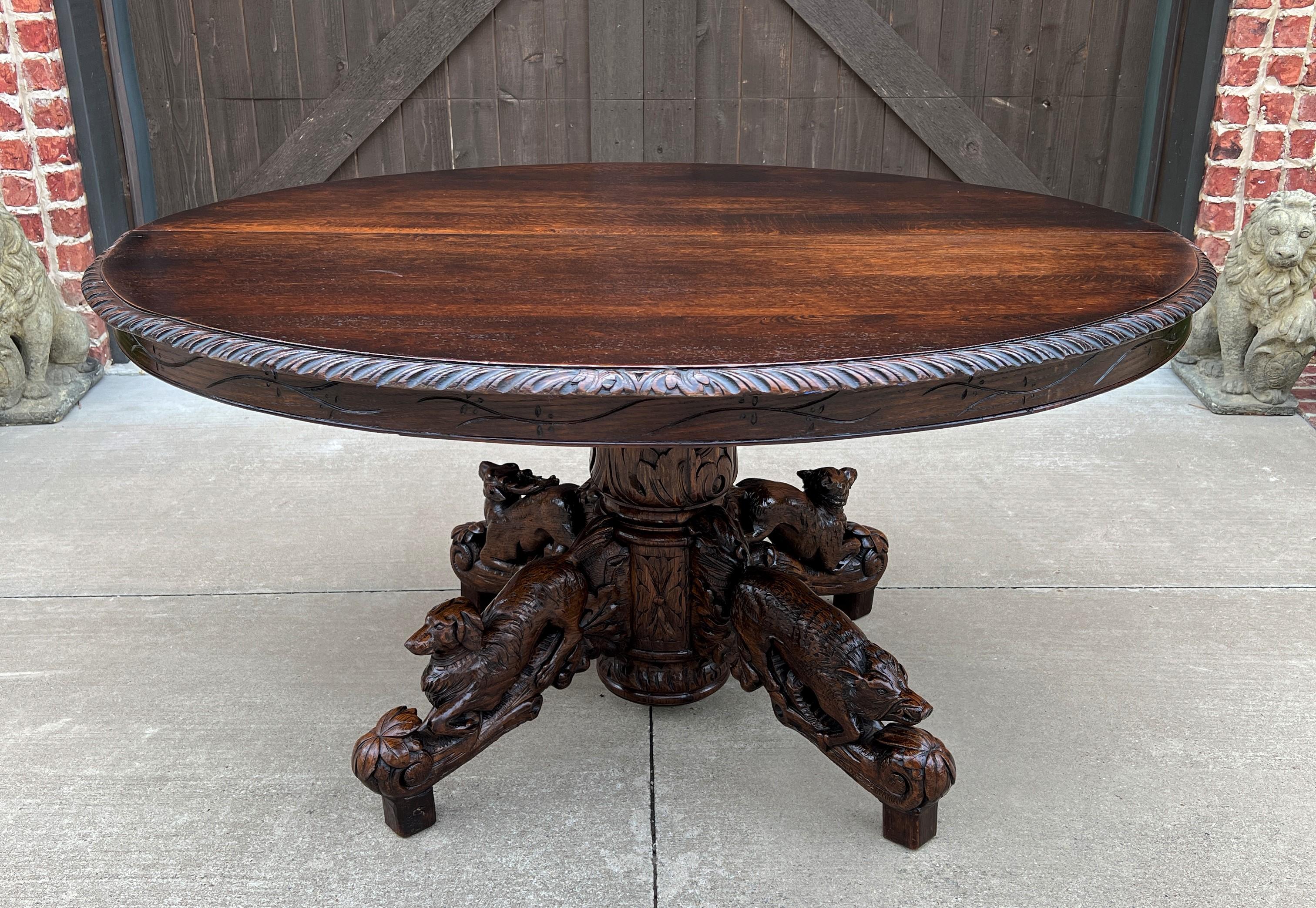 Antique French Oval Dining Library Table Pedestal Black Forest Hunt Table 19th C 1