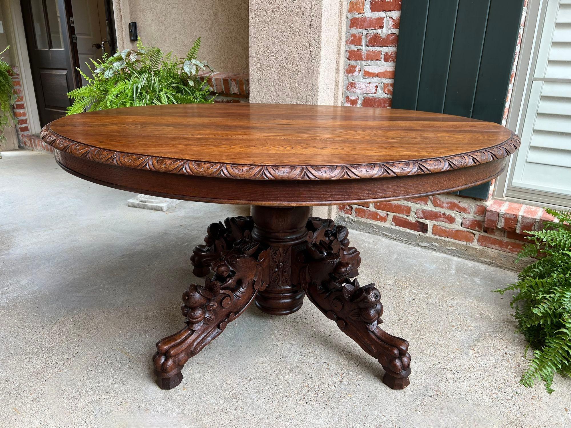 Antique French Oval Dining Table Carved Oak Black Forest Sofa Library Griffin 8
