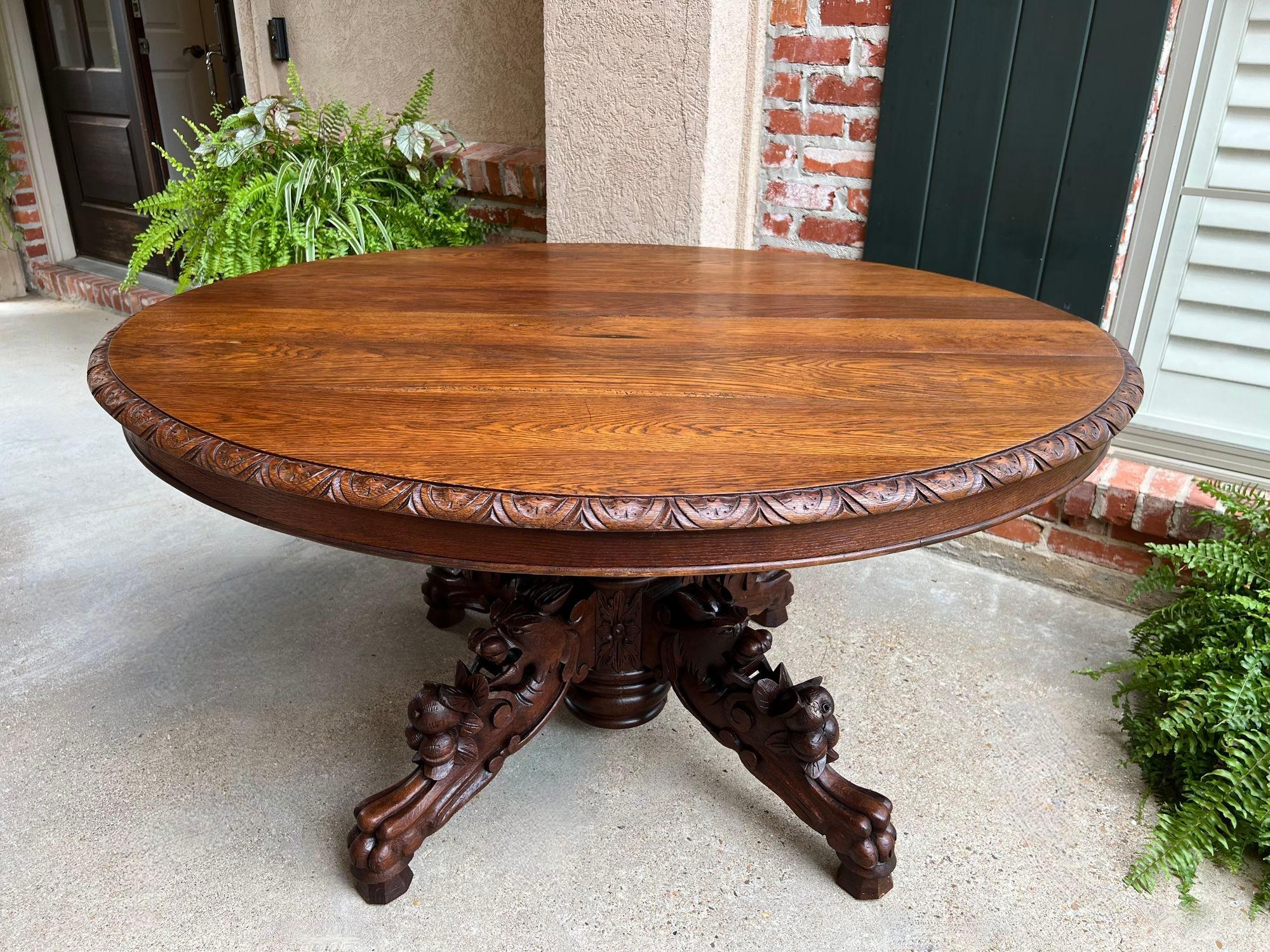 French Provincial Antique French Oval Dining Table Carved Oak Black Forest Sofa Library Griffin