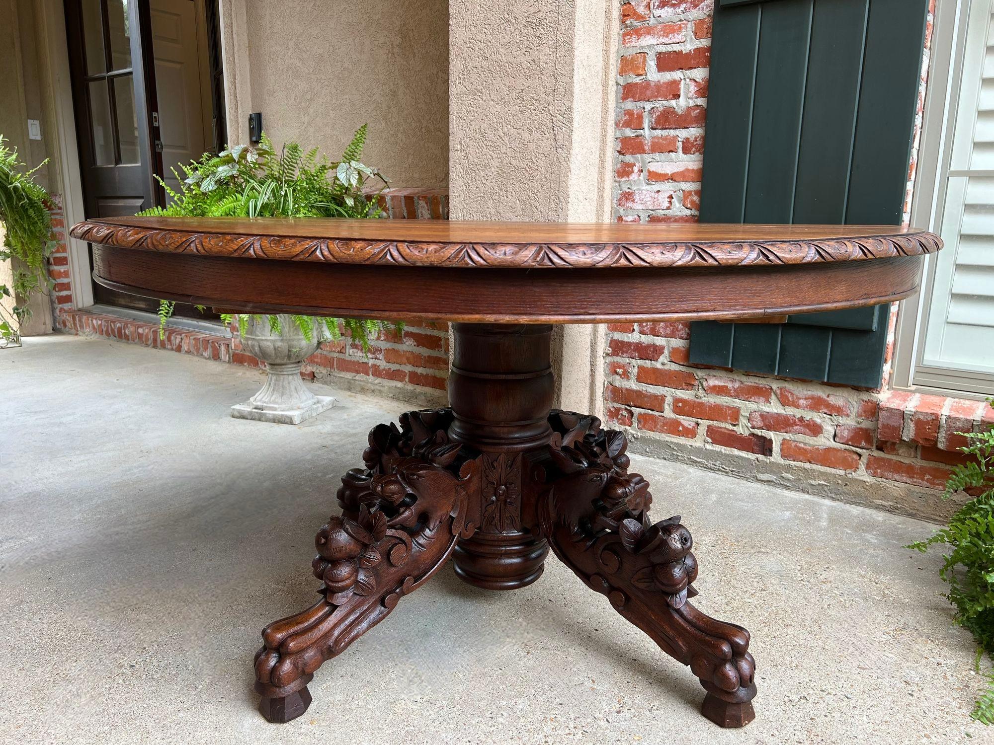 Antique French Oval Dining Table Carved Oak Black Forest Sofa Library Griffin In Good Condition In Shreveport, LA