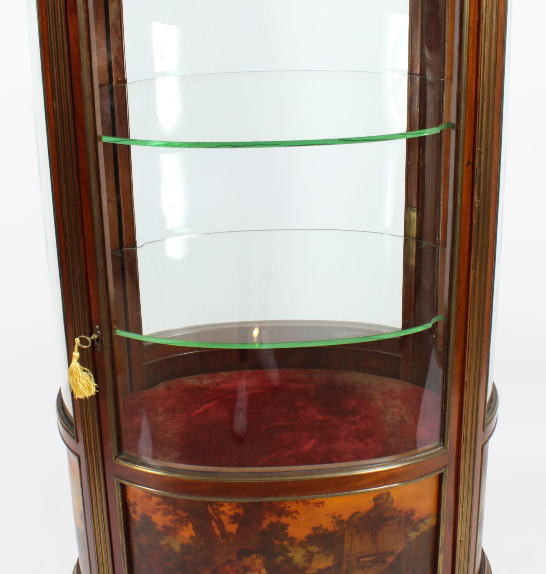 Glass Antique French Oval Free Standing Vernis Martin Cabinet Vitrine, 19th Century For Sale
