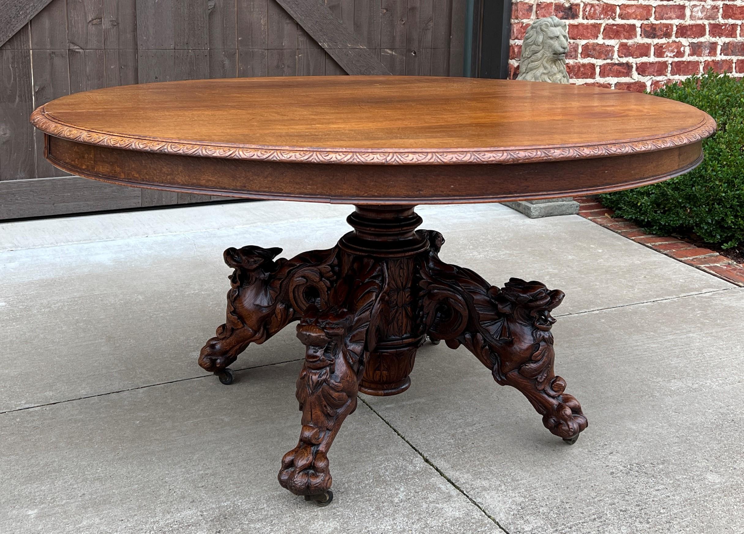 Antique French Oval Game Dining Table Pedestal Black Forest Hunt Honey Oak, 19thC For Sale 6