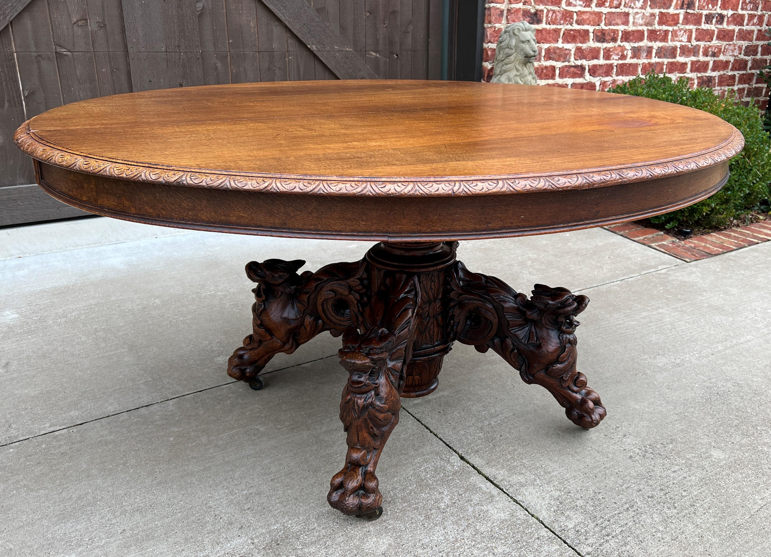 Antique French Oval Game Dining Table Pedestal Black Forest Hunt Honey Oak, 19thC For Sale 11