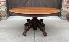 Antique French Oval Game Dining Table Pedestal Black Forest Hunt Honey Oak, 19thC