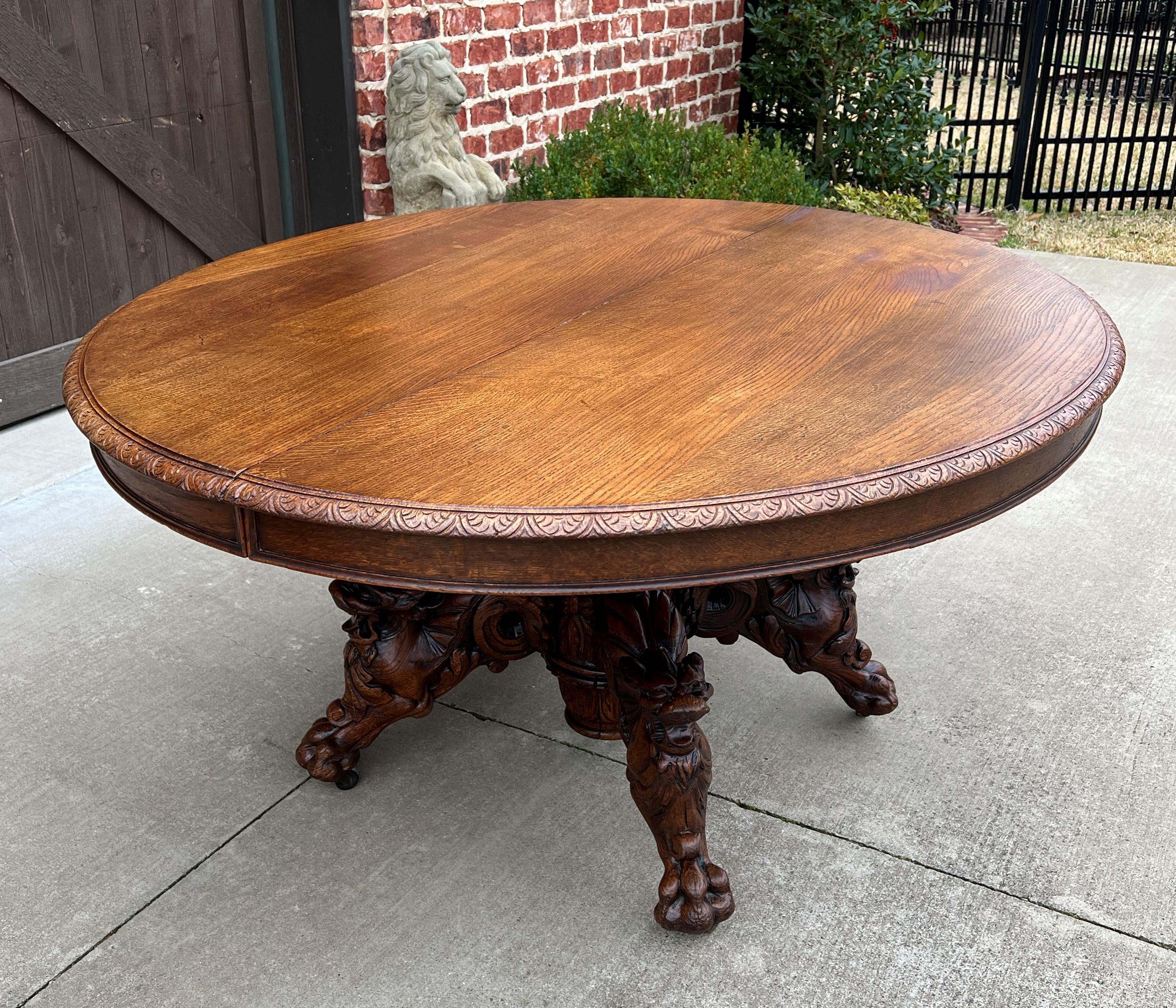 Late 19th Century Antique French Oval Game Dining Table Pedestal Black Forest Hunt Honey Oak, 19thC For Sale