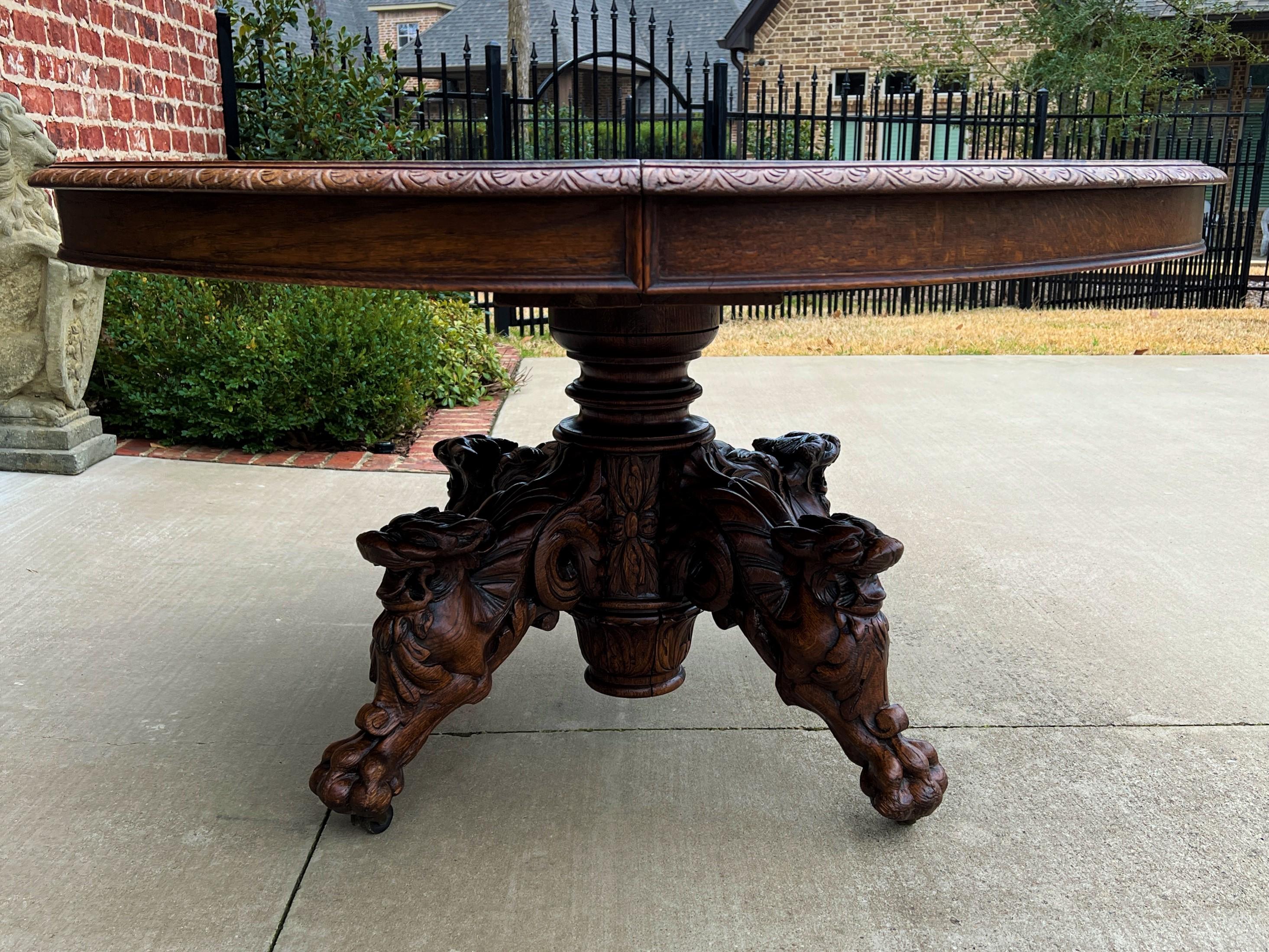Antique French Oval Game Dining Table Pedestal Black Forest Hunt Honey Oak, 19thC For Sale 1