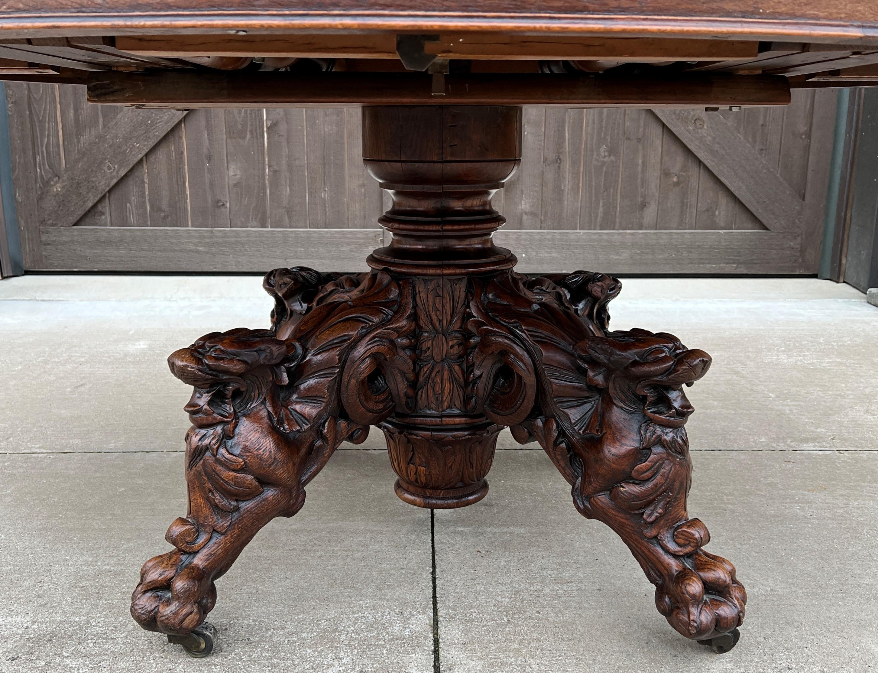 Antique French Oval Game Dining Table Pedestal Black Forest Hunt Honey Oak, 19thC For Sale 2