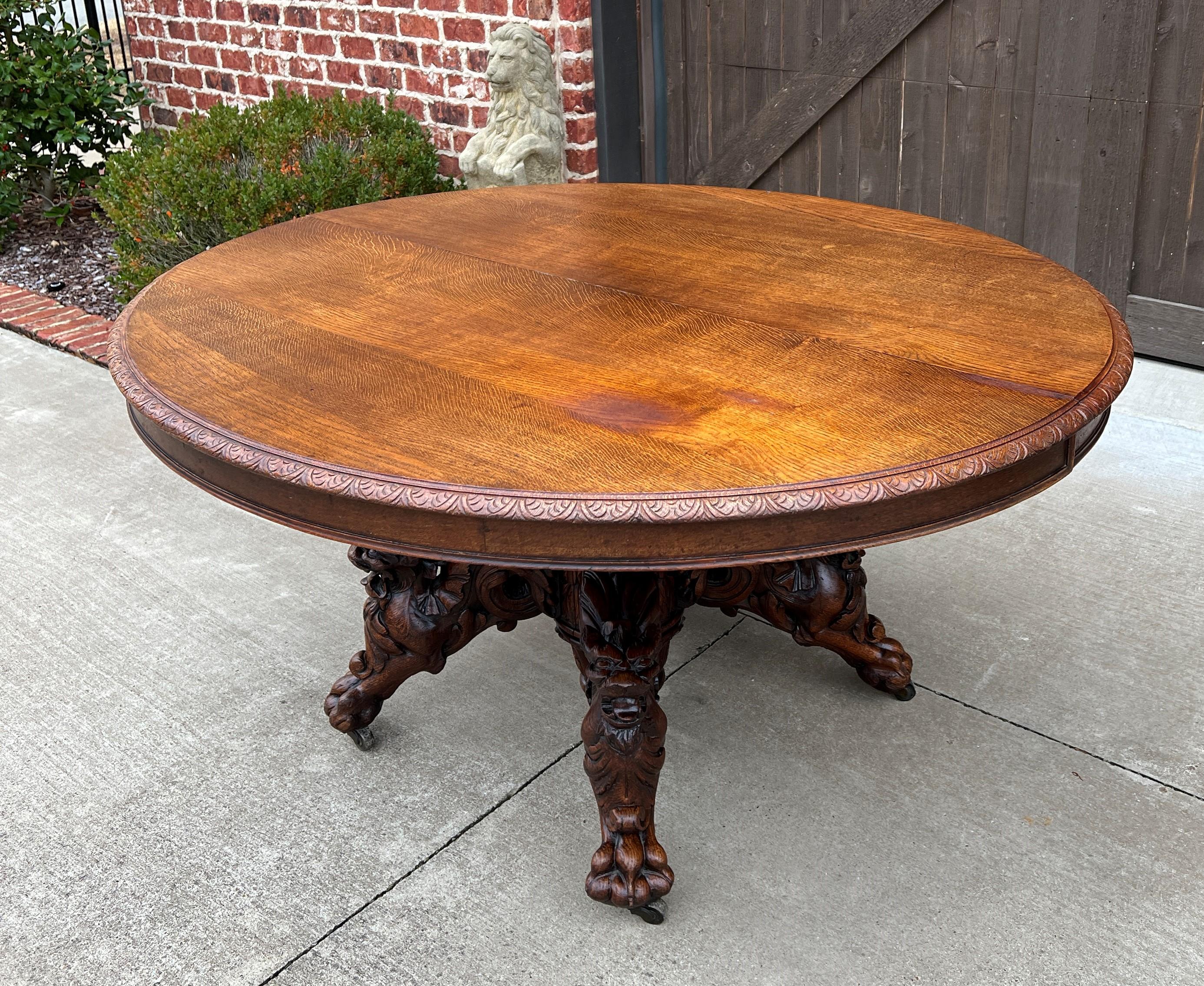Antique French Oval Game Dining Table Pedestal Black Forest Hunt Honey Oak, 19thC For Sale 4