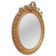Antique French Oval Giltwood Mirror Louis XVI Style, circa 1860