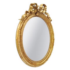 Antique French Oval Giltwood Mirror Louis XVI Style, circa 1890