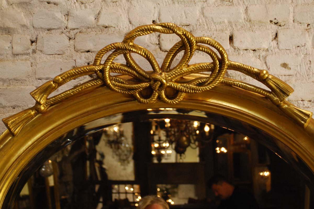 Antique French Oval Gold Gilt Mirror with Braided Rope Bow Crest at ...