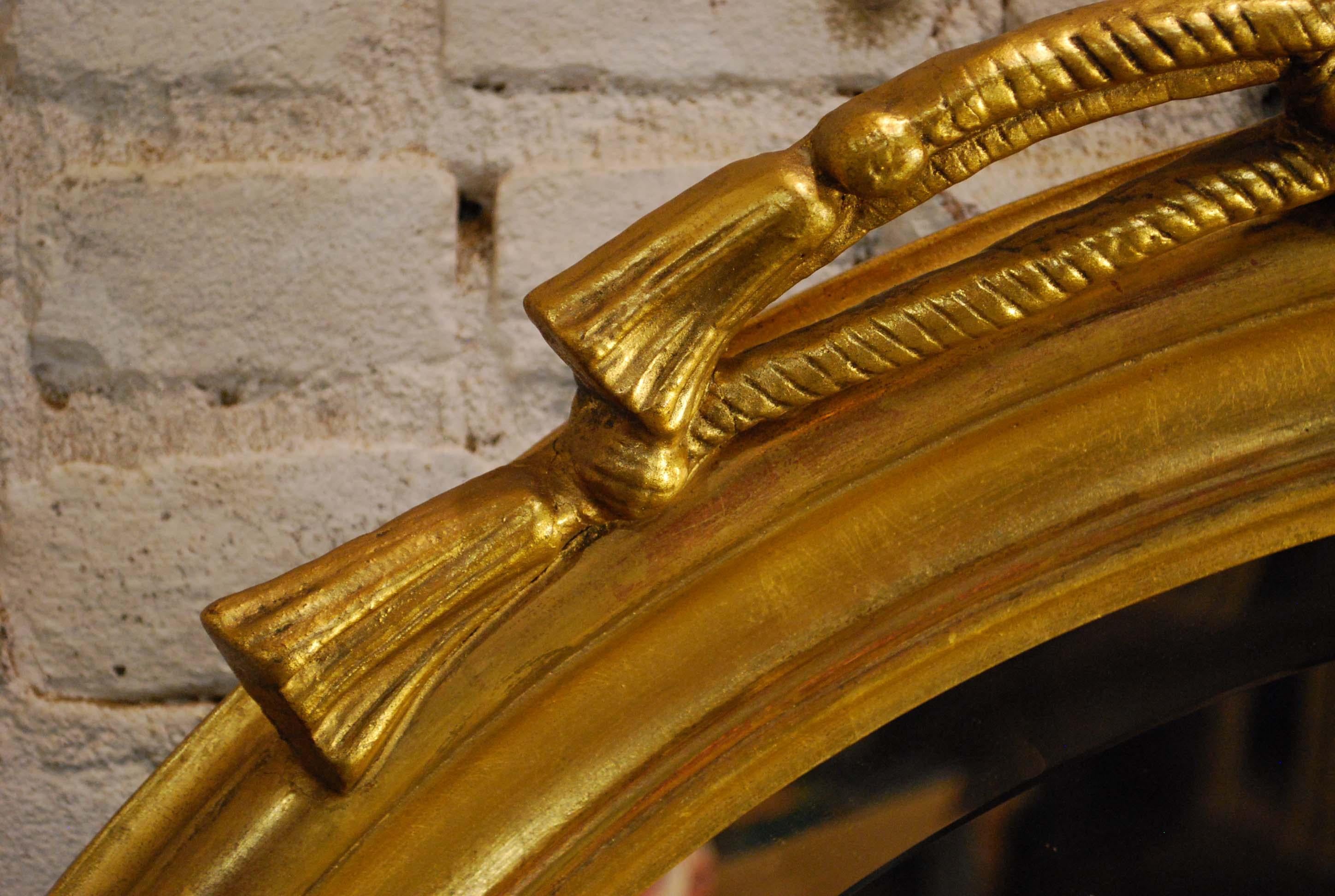 Antique French Oval Gold Gilt Mirror with Braided Rope Bow Crest at ...