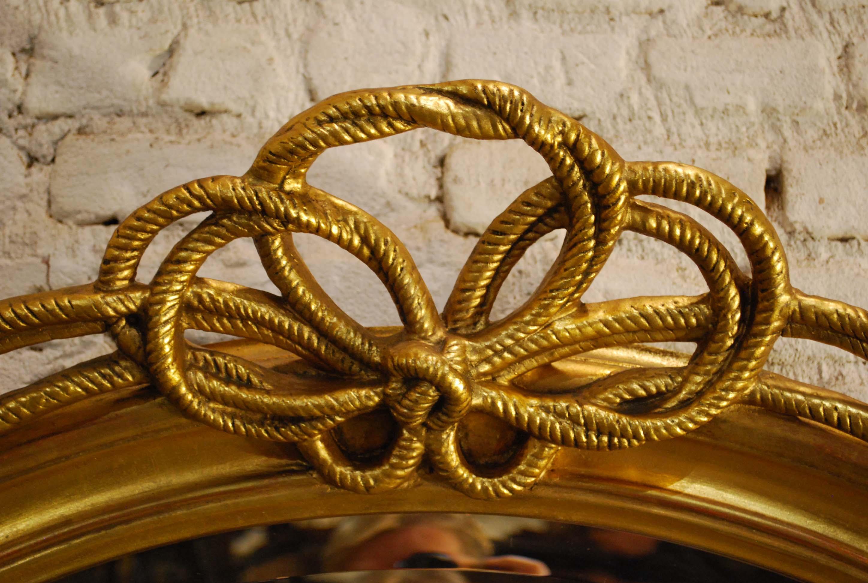 Antique French Oval Gold Gilt Mirror with Braided Rope Bow Crest at ...