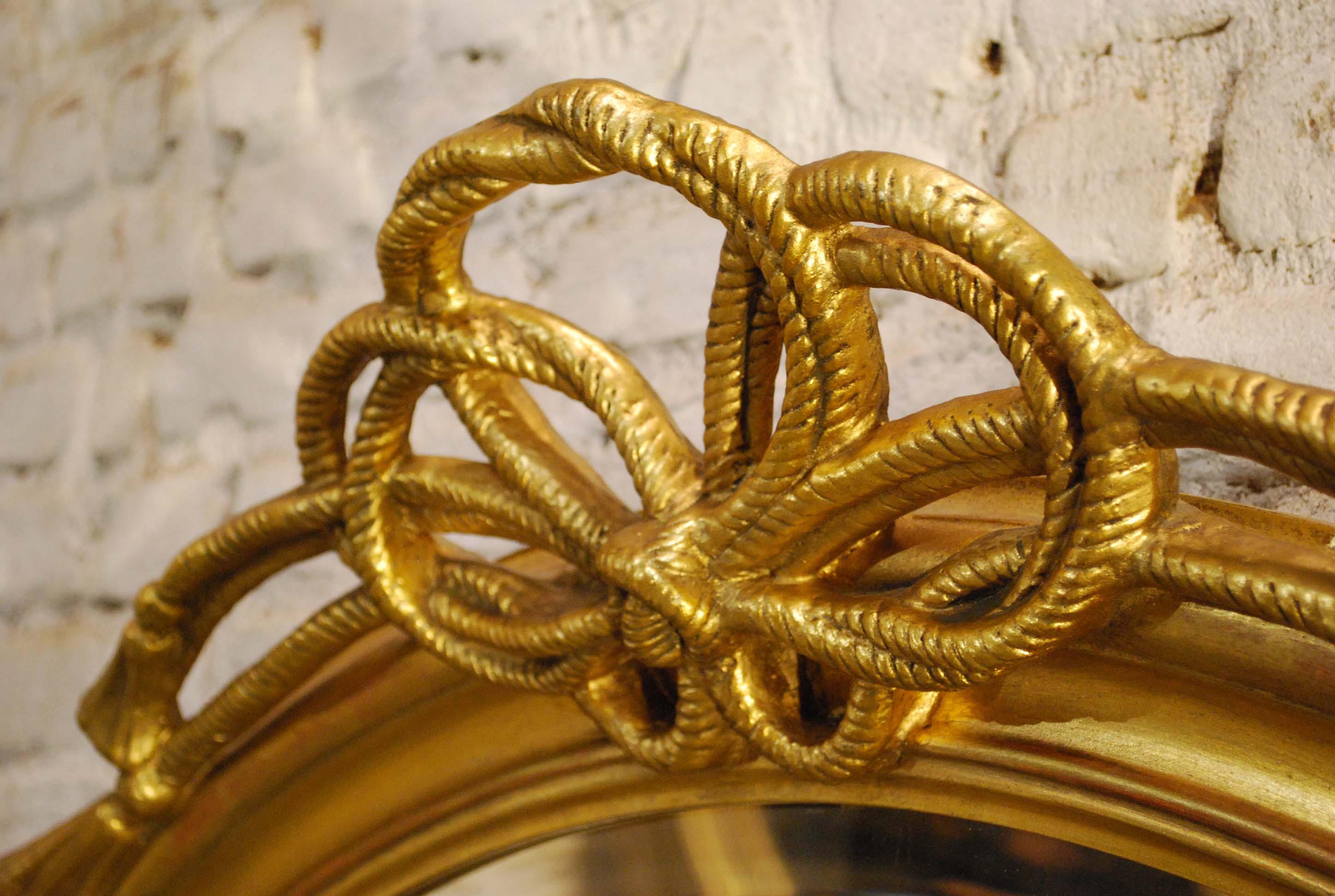 Antique French Oval Gold Gilt Mirror with Braided Rope Bow Crest at ...