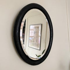 Antique French Oval Mirror  Black  Beveled Original Foxed Glass