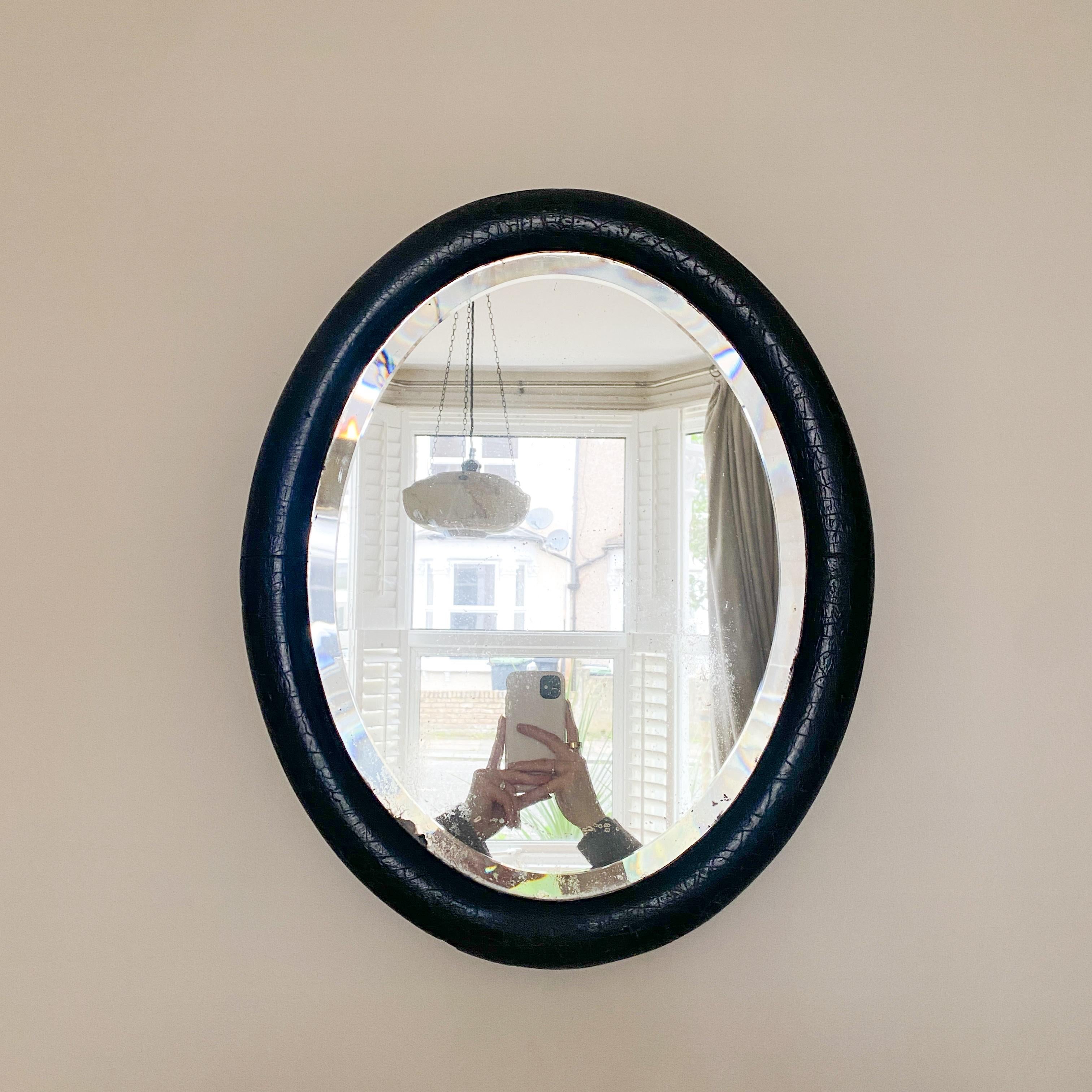 Antique French Oval Mirror  Schwarz  Abgeschrägtes Original-Fuchsglas im Zustand „Gut“ im Angebot in London, GB