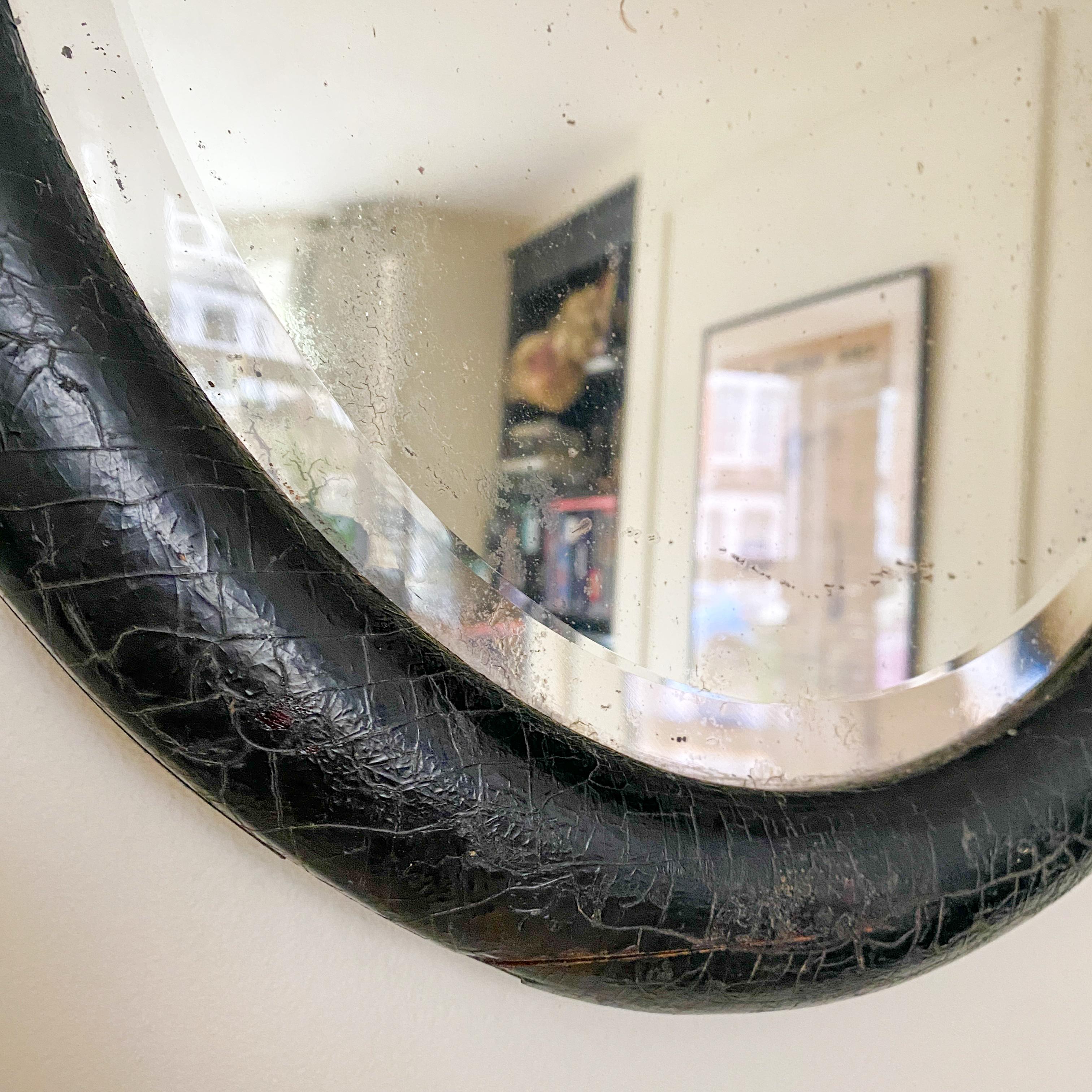 Antique French Oval Mirror  Schwarz  Abgeschrägtes Original-Fuchsglas (Holz) im Angebot