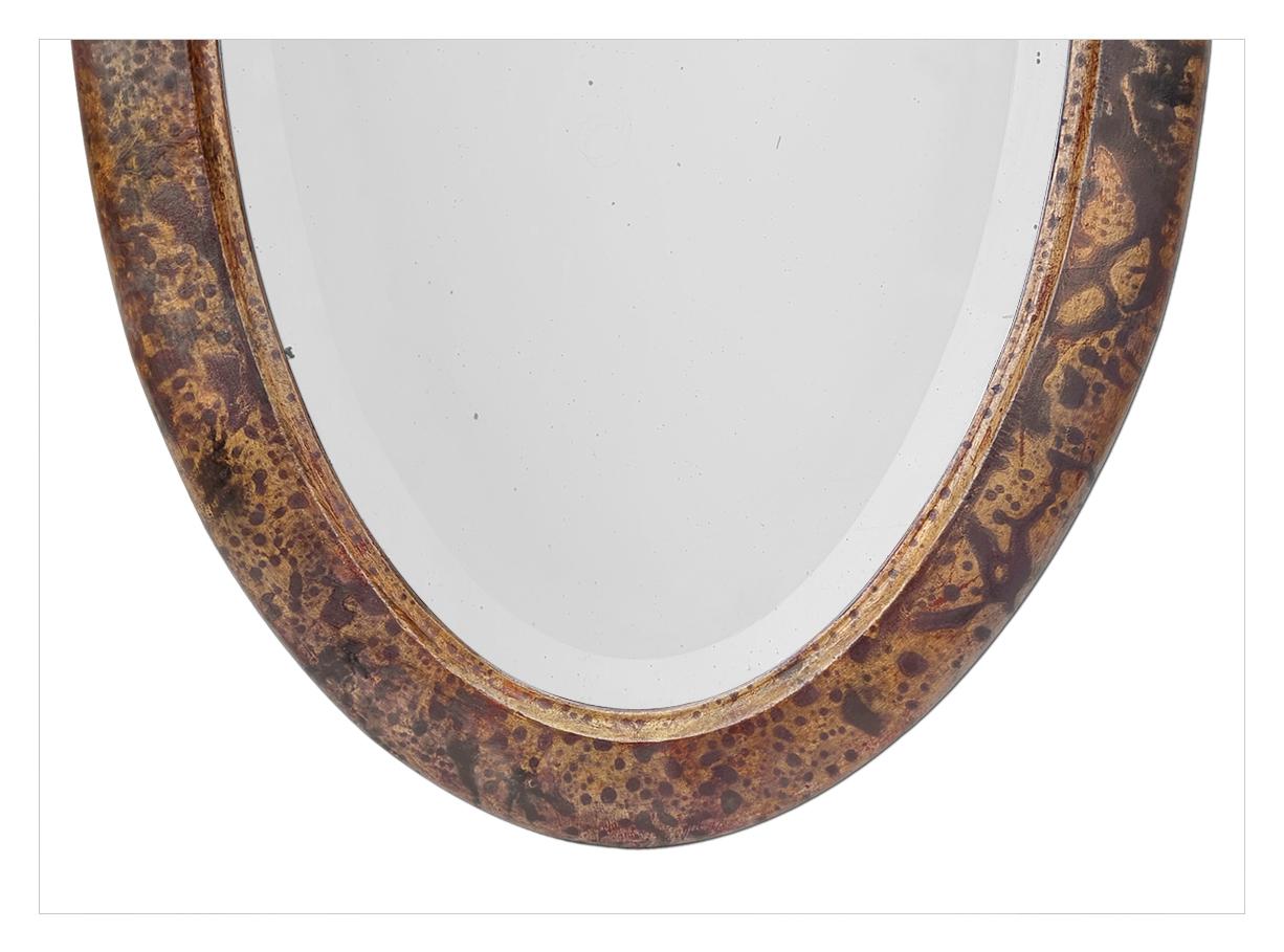 Antique French Oval Mirror, Brown And Gilded Wood With Patina, circa 1950 In Good Condition For Sale In Paris, FR