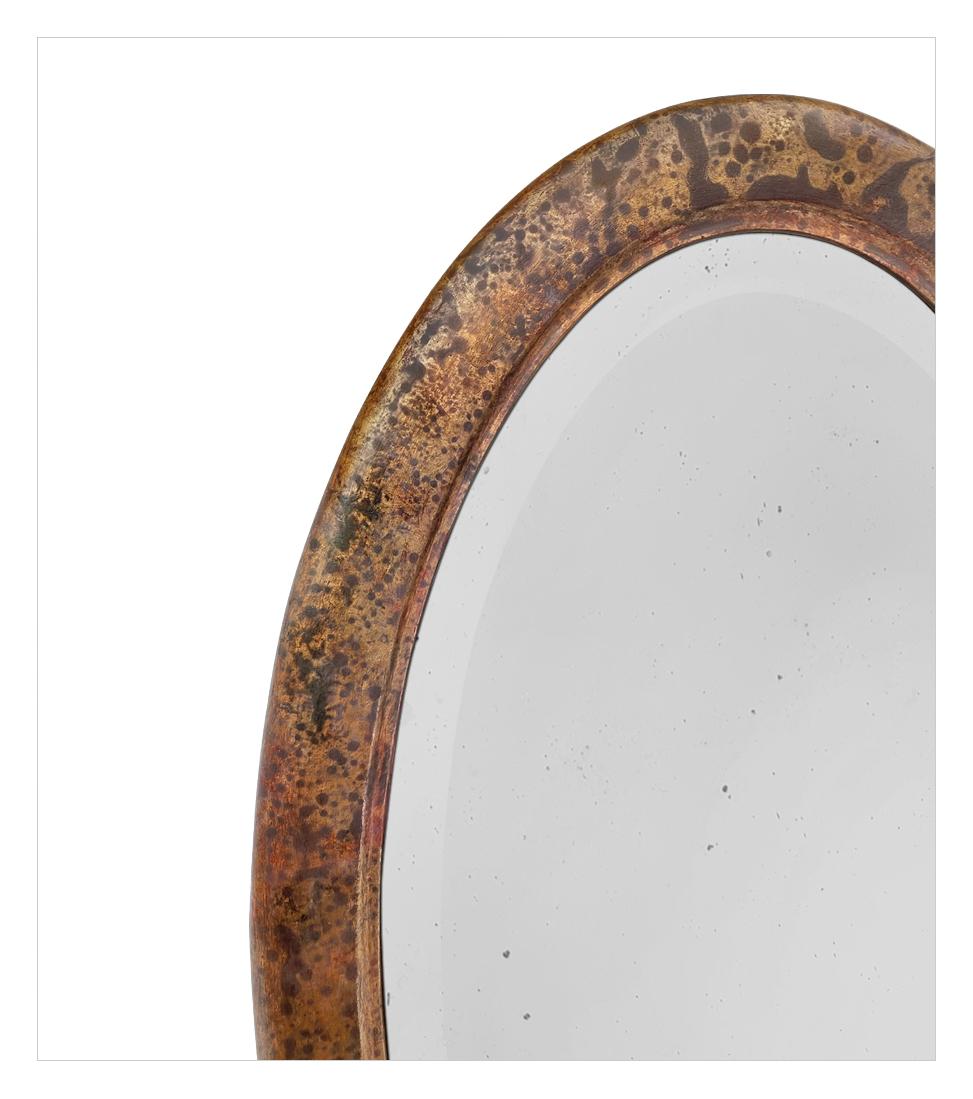 Mid-20th Century Antique French Oval Mirror, Brown And Gilded Wood With Patina, circa 1950 For Sale