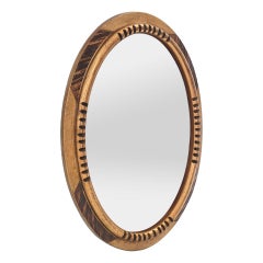 Antique French Oval Mirror, Giltwood & Faux-bois Paint, circa 1940