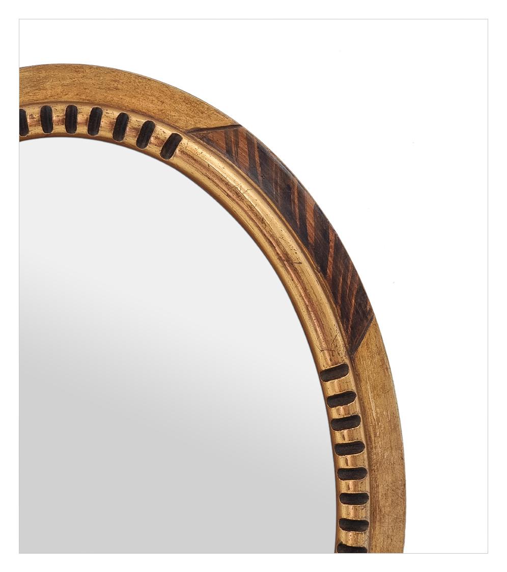Antique French Oval Mirror, Giltwood & Faux-bois Paint, circa 1940 In Good Condition For Sale In Paris, FR
