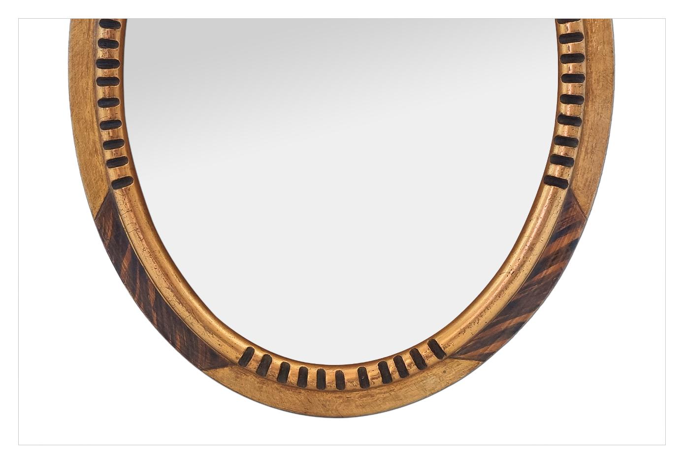 Antique French Oval Mirror, Giltwood & Faux-bois Paint, circa 1940 For Sale 1