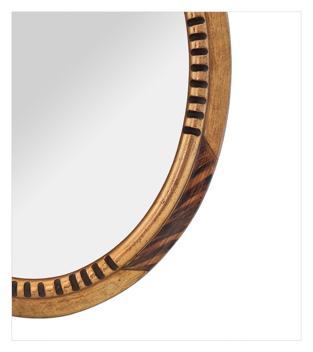 Antique French Oval Mirror, Giltwood & Faux-bois Paint, circa 1940 For Sale 2