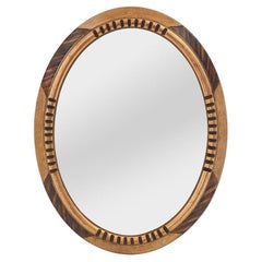 Antique French Oval Mirror, Giltwood & Faux-bois Paint, circa 1940