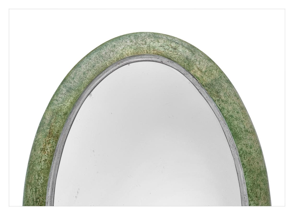 Patinated Antique French Oval Mirror, Green Patina, circa 1950 For Sale