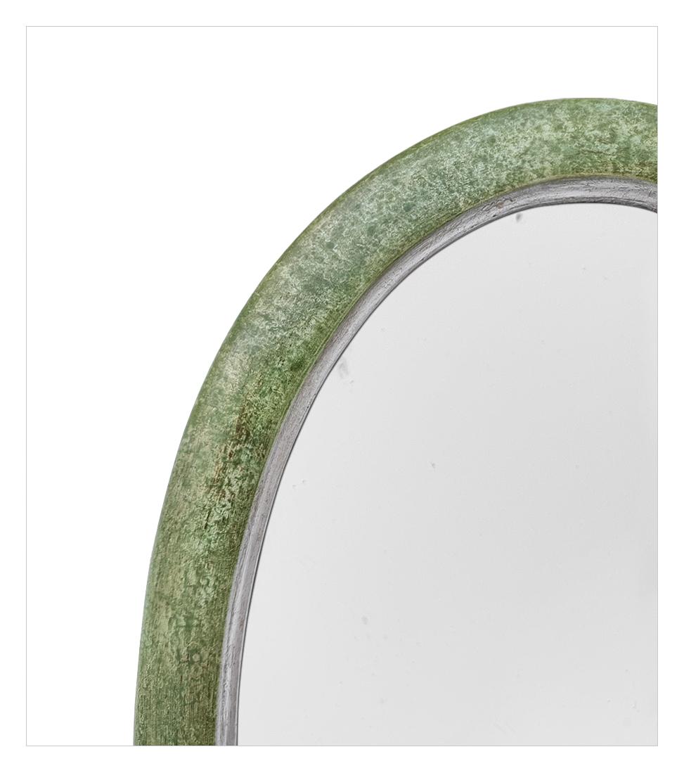 Antiker französischer ovaler Spiegel, grüne Patina, um 1950 (Patiniert) im Angebot